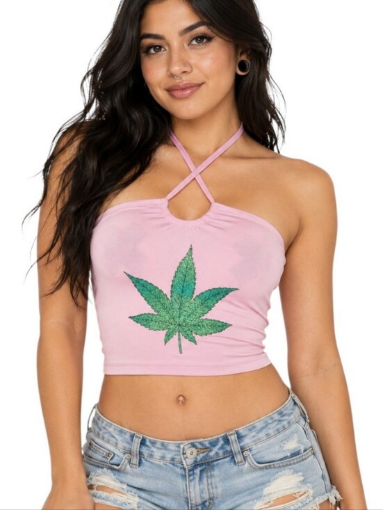 NGORDER Tops - NGORDER Weed Leaf Halter Top